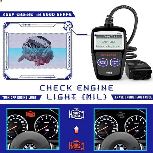 OBD2 Scanner MS309 Universal Car Engine Fault Code Reader, Check Engine Light and Emission Monitor Status, OBDII CAN Diagnostic Scan Tool, Red in Saudi Arabia