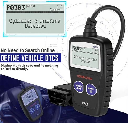 OBD2 Scanner MS309 Universal Car Engine Fault Code Reader, Check Engine Light and Emission Monitor Status, OBDII CAN Diagnostic Scan Tool, Red in Saudi Arabia