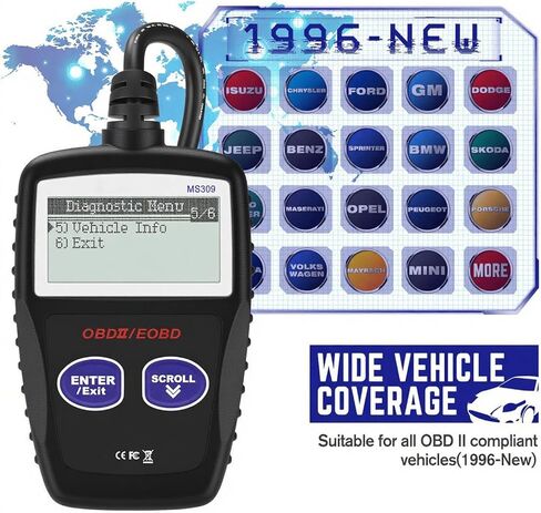 OBD2 Scanner MS309 Universal Car Engine Fault Code Reader, Check Engine Light and Emission Monitor Status, OBDII CAN Diagnostic Scan Tool, Red in Saudi Arabia