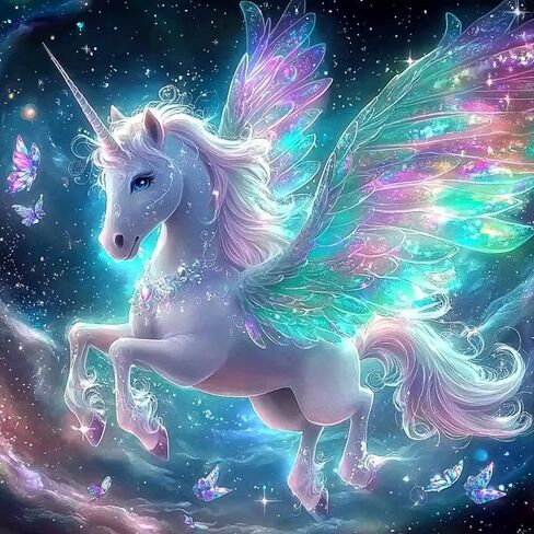 White Unicorn Diamond Art Kits for Adults, Butterfly Diamond Painting Kits for Beginners, 5D DIY Full Drill Round Diamond Painting Gem Art for Adults, Home Wall Decor 12 x 12 Inch in Saudi Arabia