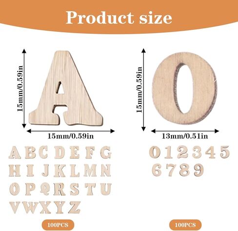 200 Pieces Mini Wooden Numbers, 0.6inch Wooden Letters for Crafts, Unfinished Small Wood Letters Alphabet Unpainted for Homemade Arts DIY Project Sorting Grid in Saudi Arabia