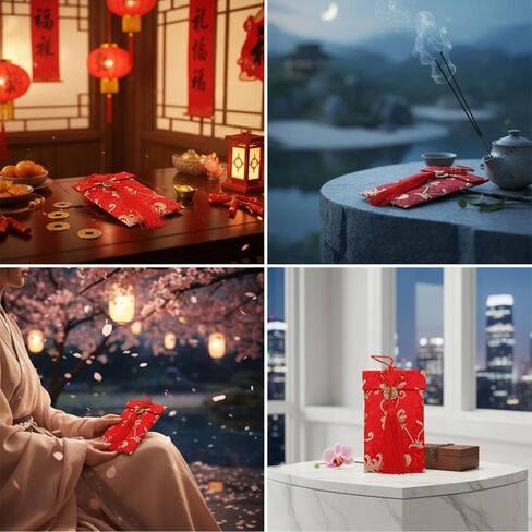 6 Pieces Silk Red Envelopes Chinese Hongbao Chinese Element Festive Red Gift Card Envelopes Lucky Money Embroidery Envelope with Knot for New Year, Wedding, Birthday in Saudi Arabia