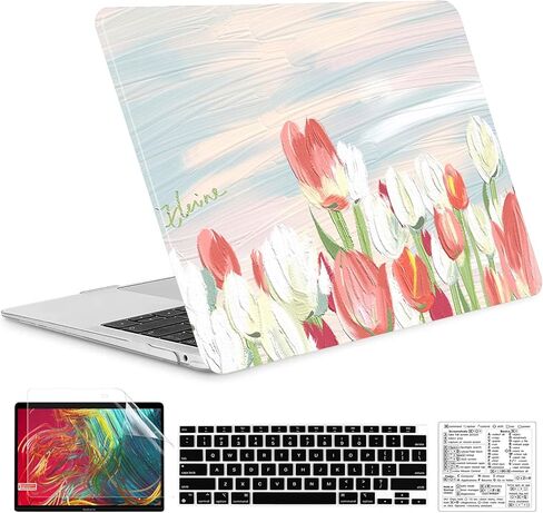 Compatible with MacBook Air 13 Inch Case 2021 2020 2019 2018 M1 A2337 A2179 A1932 Durable Hard Plastic Shell Case &Keyboard Cover&Mac OS Keyboard Sticker (Tulip) in Saudi Arabia