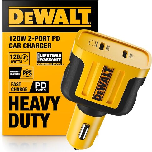 DEWALT USB C Car Charger, 120W 2-Port PD 3.0 Type C Adapter, PPS Fast Charging with Power Delivery for iPhone 15 14 13 12 11 X XS Pro Max Mini, Galaxy S22/S20/S10, Pixel, iPad/iPad Mini, and More in Saudi Arabia