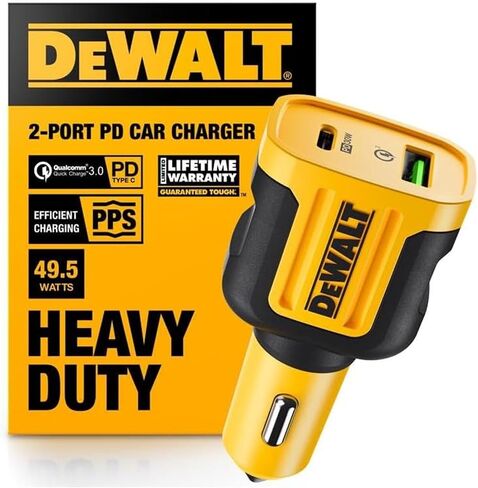 DEWALT USB C Car Charger, 120W 2-Port PD 3.0 Type C Adapter, PPS Fast Charging with Power Delivery for iPhone 15 14 13 12 11 X XS Pro Max Mini, Galaxy S22/S20/S10, Pixel, iPad/iPad Mini, and More in Saudi Arabia