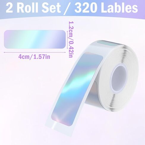 D30 Label Tape 320 PCS Holographic Thermal Labels (0.47 x 1.57 Inch) - 2 Rolls Waterproof Reflective Thermal Labels Adhesive in Saudi Arabia