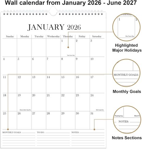 التقويم 2025-2026 - تقويم حائط لمدة 18 شهرًا من يناير 2025 إلى يونيو 2026، 2025-2026 مخطط تقويم معلق على الحائط مع ورق سميك، 12 بوصة × 14.5 بوصة، تقويم عمودي، أخضر in Kuwait