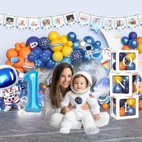 First Trip Around the Sun Birthday Decorations, Outer Space 1st Birthday Decorations Balloon Garland Photo Highchair Banner Box Cutout Crown Poster Cake Topper Astronaut Spaceship 125 PCs in Saudi Arabia