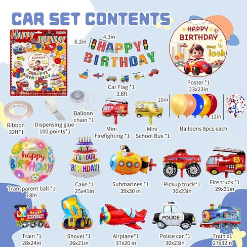 Balloons For Boys 65Pack Transportation Birthday Decorations, Car Themed Birthday Party Decorations, School Bus, Latex Ball, Cake, Submarine, Truck, Fire Truck, Train, Airplane, Car Flag in Saudi Arabia