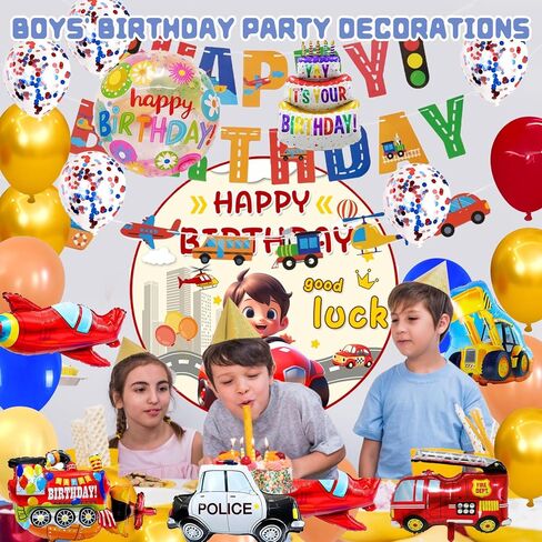 Balloons For Boys 65Pack Transportation Birthday Decorations, Car Themed Birthday Party Decorations, School Bus, Latex Ball, Cake, Submarine, Truck, Fire Truck, Train, Airplane, Car Flag in Saudi Arabia