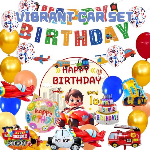 Balloons For Boys 65Pack Transportation Birthday Decorations, Car Themed Birthday Party Decorations, School Bus, Latex Ball, Cake, Submarine, Truck, Fire Truck, Train, Airplane, Car Flag in Saudi Arabia