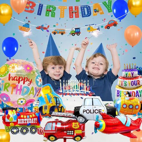 Balloons For Boys 65Pack Transportation Birthday Decorations, Car Themed Birthday Party Decorations, School Bus, Latex Ball, Cake, Submarine, Truck, Fire Truck, Train, Airplane, Car Flag in Saudi Arabia