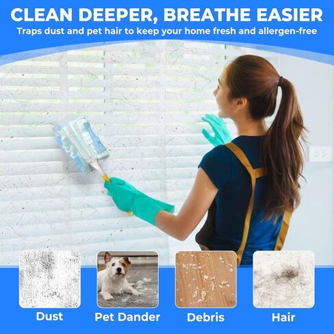 عبوات منفضة الغبار مع عبوات منفضة سويفر، 50 قطعة 180 عبوة منفضة شديدة التحمل، مجموعة منافض غبار متعددة الأسطح شديدة التحمل لتنظيف المطابخ وغرف النوم والحمامات والدراسات والسيارات والأثاث والستائر in Kuwait