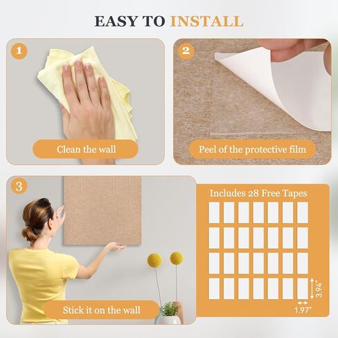 لوحة إعلانات كبيرة الحجم مع شريط ذاتي اللصق، 96 بوصة × 48 بوصة، بديل لوحة الفلين للجدار، لوحة صور مكونة من 4 قطع لديكور استوديو المكتب المنزلي، تتضمن 40 دبوس دفع in Kuwait