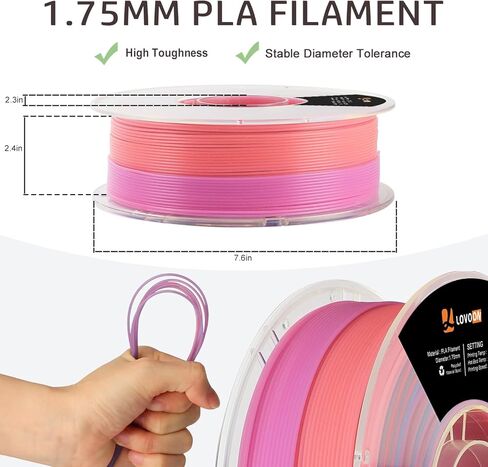 خيوط PLA للطابعة ثلاثية الأبعاد من LOVOON Rainbow 1.75 مم، تغيير اللون حسب الطول، خيوط متغيرة الألوان مع أزرق تيفاني غير لامع/أخضر نعناعي/وردي/أرجواني/أصفر، تناسب معظم أقلام الطابعة ثلاثية الأبعاد، 1 كجم (2.2 رطل)/بكرة in Saudi Arabia