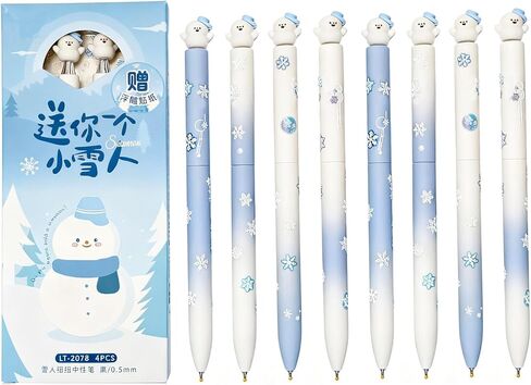 8 Pcs Cute Snowman Pens 0.5mm, DIY Snowflake Stickers Decor with Gradient Color Pen Barrel, Holiday Pens Bulk, Smooth Writing, Black Ink for School Office Stationery, Birthday Gifts, Snowman in Saudi Arabia