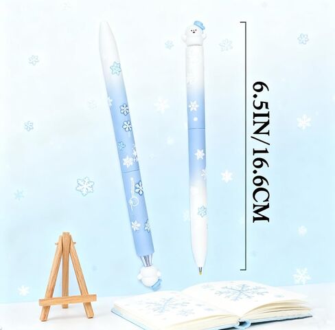 8 Pcs Cute Snowman Pens 0.5mm, DIY Snowflake Stickers Decor with Gradient Color Pen Barrel, Holiday Pens Bulk, Smooth Writing, Black Ink for School Office Stationery, Birthday Gifts, Snowman in Saudi Arabia
