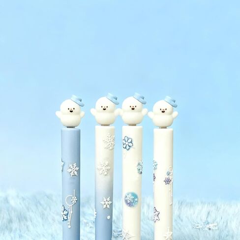 8 Pcs Cute Snowman Pens 0.5mm, DIY Snowflake Stickers Decor with Gradient Color Pen Barrel, Holiday Pens Bulk, Smooth Writing, Black Ink for School Office Stationery, Birthday Gifts, Snowman in Saudi Arabia