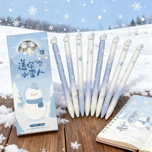 8 Pcs Cute Snowman Pens 0.5mm, DIY Snowflake Stickers Decor with Gradient Color Pen Barrel, Holiday Pens Bulk, Smooth Writing, Black Ink for School Office Stationery, Birthday Gifts, Snowman in Saudi Arabia