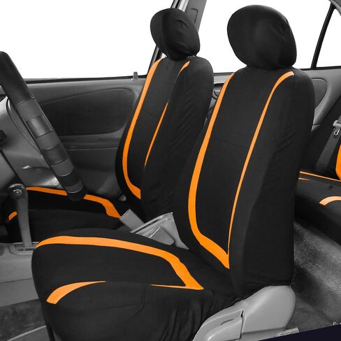 أغطية مقاعد السيارة من TLH Automotive، أغطية مقاعد السيارة القماشية المسطحة الفريدة من نوعها، المجموعة الأمامية فقط، أغطية المقاعد البرتقالية، أغطية المقاعد الملائمة العالمية، الملحقات الداخلية، حامي مقعد السيارة للسيارات، السيارات، الشاحنات، سيارات الدفع in Kuwait