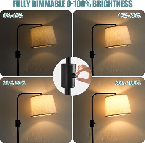 Corner Floor Lamp with Table, Black Modern Standing Lamp with Shelf, Dimmable Arc Tall Side Table with Lights for Living Room Bedroom Office with Adjust Head, Rotary Switch，LED Bulb Included in Saudi Arabia