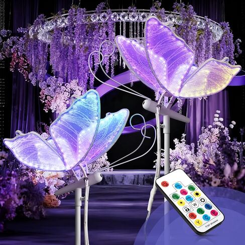مصباح أرضي على شكل فراشة زفاف RGB: زخرفة إضاءة فراشات LED مع جهاز تحكم عن بعد - ديكور معلق RGBIC وتغيير 7 ألوان - لحفلات أعياد الميلاد وشجرة عيد الميلاد وحفلات استقبال المولود الجديد (11.8 بوصة، 1) in Saudi Arabia