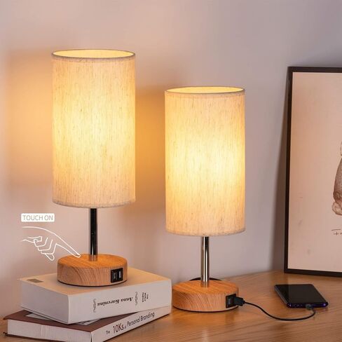 Yarra-Decor Bedside Lamps with USB Port - Touch Control Table Lamp for Bedroom 3 Way Dimmable Nightstand Lamp Set of 2 with Round Grey Fabric Shade for Living Room, Dorm, Home Office (Grey, 2 Pack) in Saudi Arabia