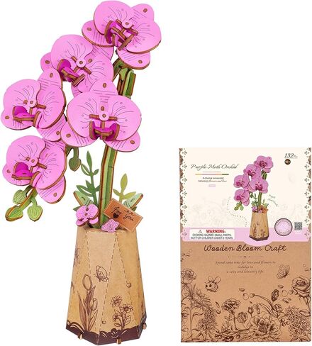 ROBOTIME 3D Puzzle Wooden Flower Pink Carnation DIY Model Kit to Build for Adults Artifical Bouquet Collection Craft Brain Teaser Puzzle Creative Gift Home Decor in Saudi Arabia