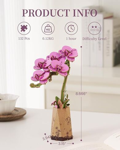 ROBOTIME 3D Puzzle Wooden Flower Pink Carnation DIY Model Kit to Build for Adults Artifical Bouquet Collection Craft Brain Teaser Puzzle Creative Gift Home Decor in Saudi Arabia