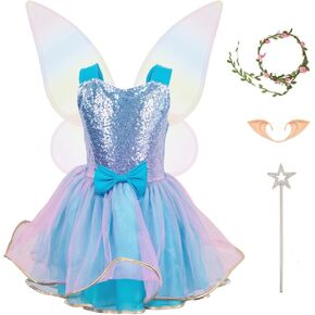 Fairy Costume Dress for Girls 3-10, Fairy Princess Pink Tutu Outfits Butterfly Wings Wand Headband Halloween Gifts in Kuwait