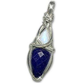 Lapis Lazuli and Moonstone Necklace Pendant | Blue Crystal Necklace | Rainbow Moonstone Jewelry | Charged Moonstone Crystal Necklace for Women | Gift For Her Lapis Egyptian Jewelry LMG2 in Saudi Arabia