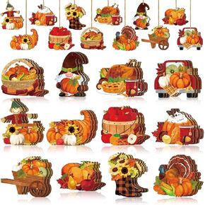 Huwena 36 Pcs Halloween Ornaments Pumpkin Wooden Halloween Decorations Ghost Witch Hat Halloween Tree Ornaments Spiders Decorative Hanging Ornaments Halloween Wood Pendant Signs with Rope for Party in Kuwait