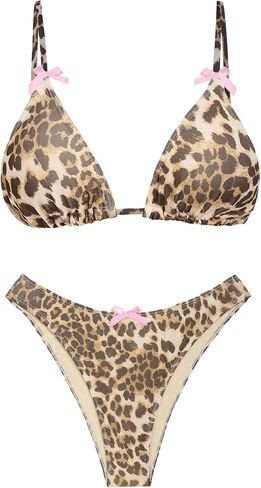 Women's Bikini Sets Tie Back Bowknot Two Piece Swimsuits Triangle Thong Bathing Suit Gingham Floral Cherry Printing in Kuwait