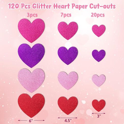 Fancy Land 120 Pcs Valentine’s Day Glitter Paper Heart Cutouts Heart Shaped Cutouts Valentines Day Decorations for Office Home Classroom Bulletin Board Art Craft Supplies 3 Inch 4.5 Inch 6 Inch in Saudi Arabia