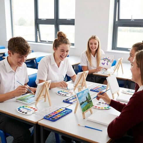 Mini Watercolor Paint Sets 12 Colors Watercolor with 3 x 3'' Painting Canvas Panel with Wooden Easel Set Stretched Canvas Display Easel Painting Brush Kit for Kids School Art Party Favors (48 Pcs) in Kuwait