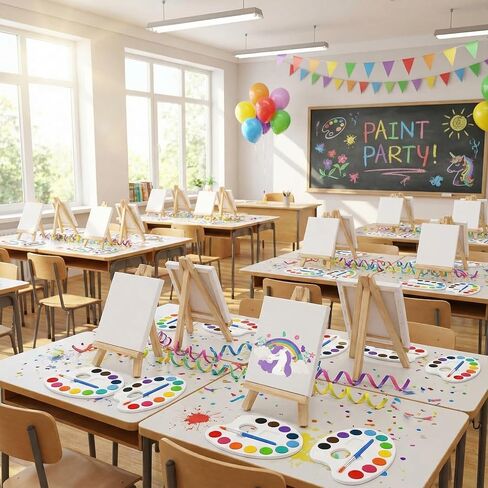 Mini Watercolor Paint Sets 12 Colors Watercolor with 3 x 3'' Painting Canvas Panel with Wooden Easel Set Stretched Canvas Display Easel Painting Brush Kit for Kids School Art Party Favors (48 Pcs) in Kuwait