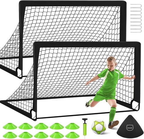 MIAOKE Soccer Goal for Backyard, 2 Soccer Goal of 4X3 FT Portable Soccer Goal Training Equipment with Soccer Ball, 10 Soccer Cones, Carry Bag, Practice Soccer Net for Youth Games, Sports - Black in Kuwait