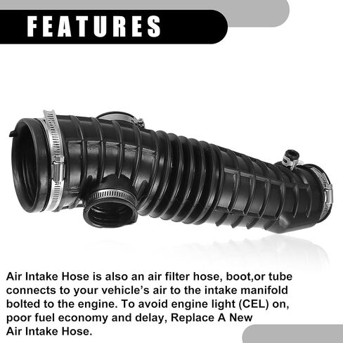 Air Cleaner Intake Hose Tube with Clamps 17228-RYP-A00 - Car Engine Filter Air Intake Duct Hose Tube - for Honda Pilot 3.5L 2006-2008 Rubber Black - 1Pc in Saudi Arabia