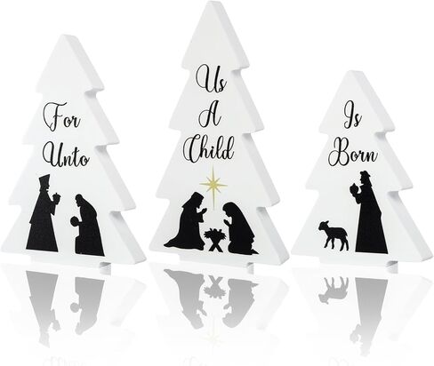 3 Pieces Wooden Christmas Tree Decor Black White Xmas Tiered Tray Decor for Christmas Home Tabletop Party Decor (Black) in Kuwait