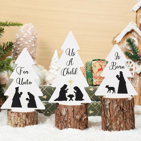 3 Pieces Wooden Christmas Tree Decor Black White Xmas Tiered Tray Decor for Christmas Home Tabletop Party Decor (Black) in Kuwait