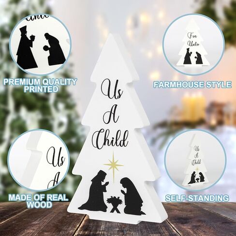 3 Pieces Wooden Christmas Tree Decor Black White Xmas Tiered Tray Decor for Christmas Home Tabletop Party Decor (Black) in Kuwait