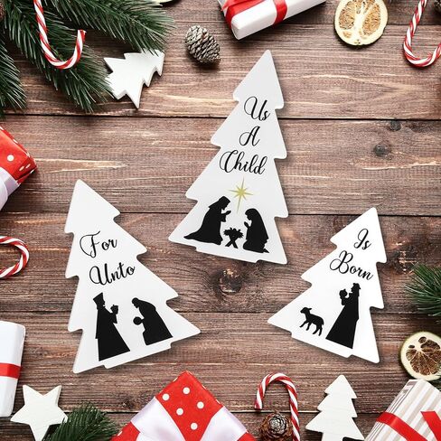 3 Pieces Wooden Christmas Tree Decor Black White Xmas Tiered Tray Decor for Christmas Home Tabletop Party Decor (Black) in Kuwait
