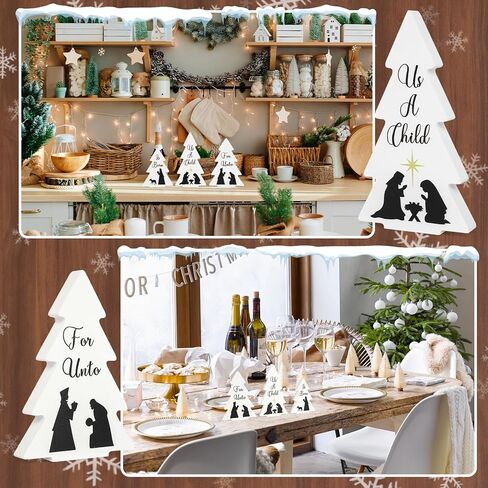 3 Pieces Wooden Christmas Tree Decor Black White Xmas Tiered Tray Decor for Christmas Home Tabletop Party Decor (Black) in Kuwait