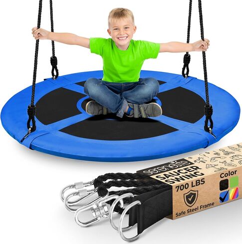 SereneLife 36" Inflatable Tire Swing with Hang Kit, 600lbs Capacity Heavy Duty Tire Swing with UV and Puncture Resistance, 360 Swivel, Hand Pump, Adjustable Ropes, Carry Bag, Hangs on Trees and Posts in Kuwait