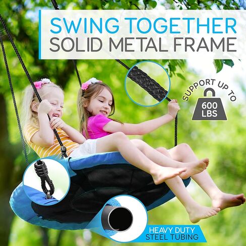 SereneLife 36" Inflatable Tire Swing with Hang Kit, 600lbs Capacity Heavy Duty Tire Swing with UV and Puncture Resistance, 360 Swivel, Hand Pump, Adjustable Ropes, Carry Bag, Hangs on Trees and Posts in Kuwait