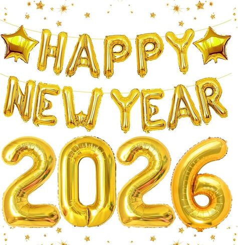 32inch 2025 Balloons, 16inch Happy New Year Banner Balloons Gold, New Years Eve Party Supplies, 2025 Gold Number Balloons, Happy New Year Decorations 2025, NYE decorations 2025, New Years Party Favors in Kuwait