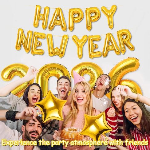 32inch 2025 Balloons, 16inch Happy New Year Banner Balloons Gold, New Years Eve Party Supplies, 2025 Gold Number Balloons, Happy New Year Decorations 2025, NYE decorations 2025, New Years Party Favors in Kuwait