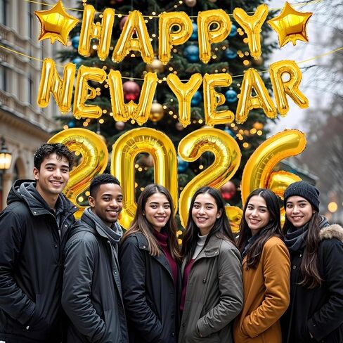 32inch 2025 Balloons, 16inch Happy New Year Banner Balloons Gold, New Years Eve Party Supplies, 2025 Gold Number Balloons, Happy New Year Decorations 2025, NYE decorations 2025, New Years Party Favors in Kuwait