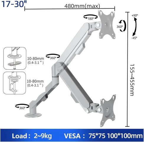 17-34 inch desktop gas spring monitor stand M5(M5 Gray) in Saudi Arabia