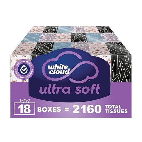 White Cloud Ultra Soft 3-Ply Facial Tissue, 18 Box Multipack, 120 Tissues Per Box in Saudi Arabia